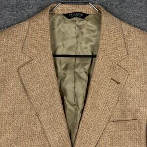 Jos A Bank Blazer Sport Coat‎ Mens 42L Tan 100% Silk Textured Jacket Signature